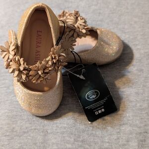 Laura Ashley Glittery Gold Kids Dress Shoes